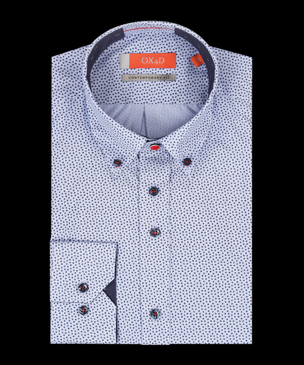 Lichtblauw twill overhemd met print